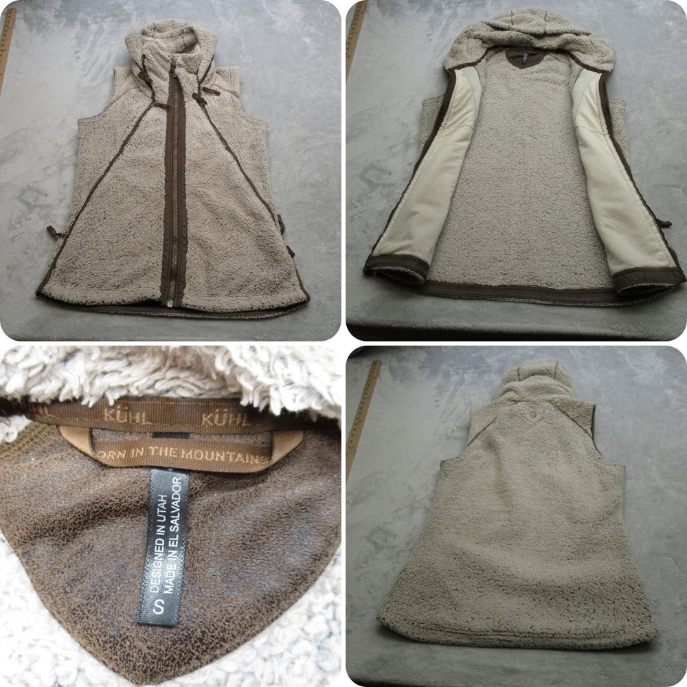 Kuhl Vest Women Small Brown Pockets Sherpa Shealing Flight Hooded Full Zip